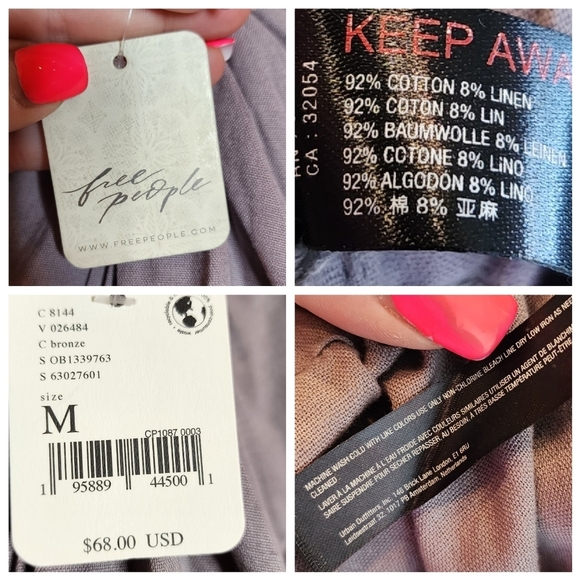 NWT Free People Grey Linen Cotton Gathered Tie Front Pants. Size Medium - Picture 4 of 14